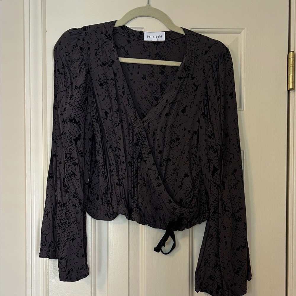 Bella Dahl Charcoal Black Printed Wrap Top